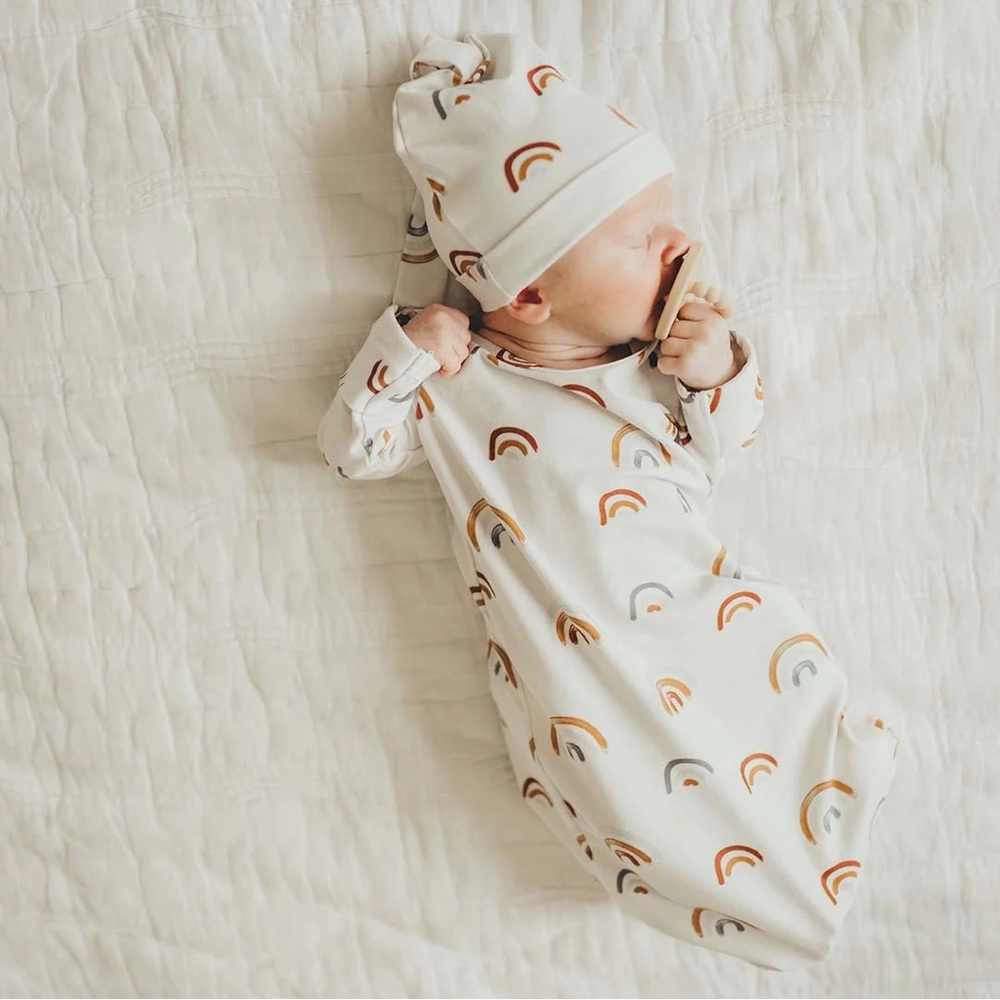 Caden Lane CANNON'S EARTHY RAINBOW NEWBORN BABY KNOT GOWN & HAT